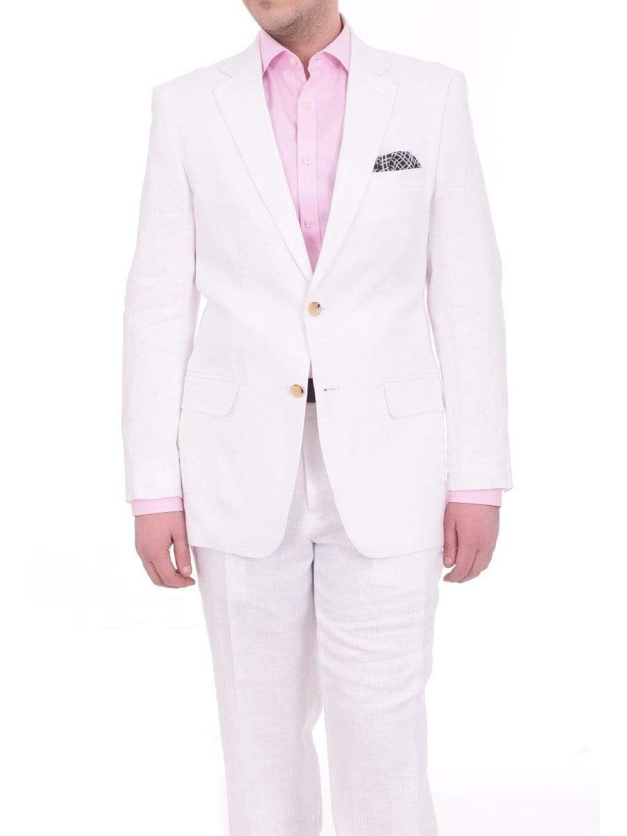 Arthur Black TWO PIECE SUITS Men&#39;s Arthur Black Classic Fit Solid White Two Button 2 Piece 100% Linen Suit