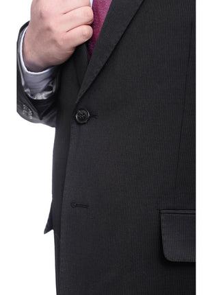 Arthur Black TWO PIECE SUITS Men's Arthur Black Executive Portly Fit Black Pinstriped 2 Button Wool Suit