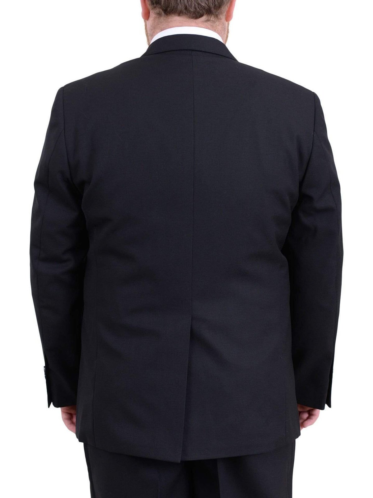Arthur Black TWO PIECE SUITS Men&#39;s Arthur Black Executive Portly Fit Black Striped 2 Button 2 Piece Wool Suit