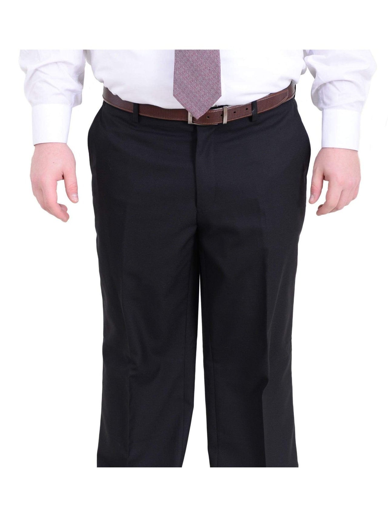 Arthur Black TWO PIECE SUITS Men's Arthur Black Executive Portly Fit Black Striped 2 Button 2 Piece Wool Suit
