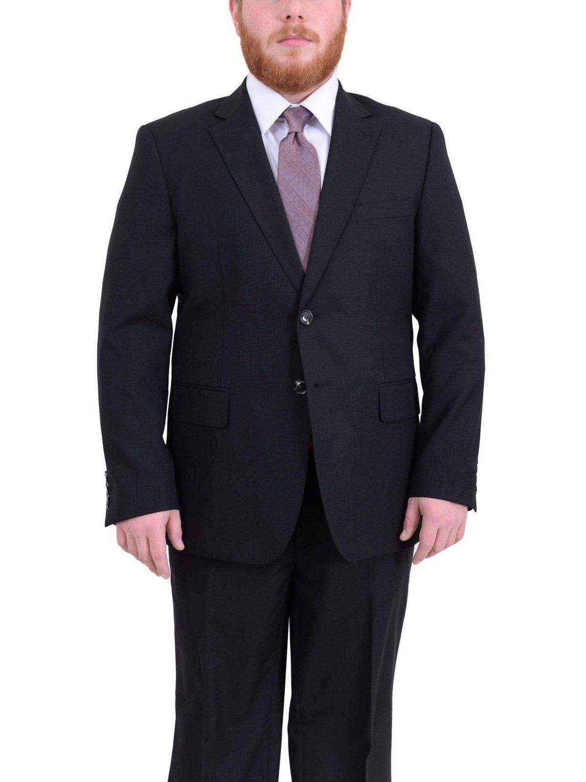 Arthur Black TWO PIECE SUITS Men's Arthur Black Executive Portly Fit Black Striped 2 Button 2 Piece Wool Suit