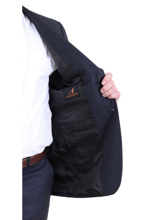Arthur Black TWO PIECE SUITS Men's Arthur Black Executive Portly Fit Navy Blue Check Two Button Wool Suit