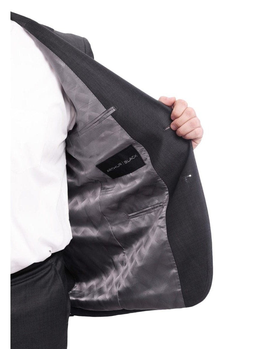 Arthur Black TWO PIECE SUITS Men's Arthur Black Executive Portly Fit Solid Charcoal Gray Two Button Wool Suit