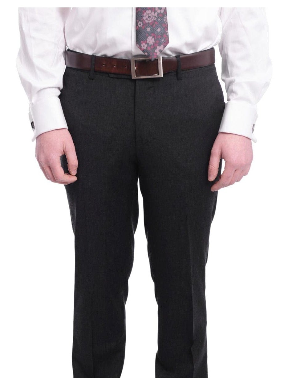 Arthur Black TWO PIECE SUITS Men's Arthur Black Slim Fit Solid Gray Two Button 3 Piece Wool Peak Lapels Suit