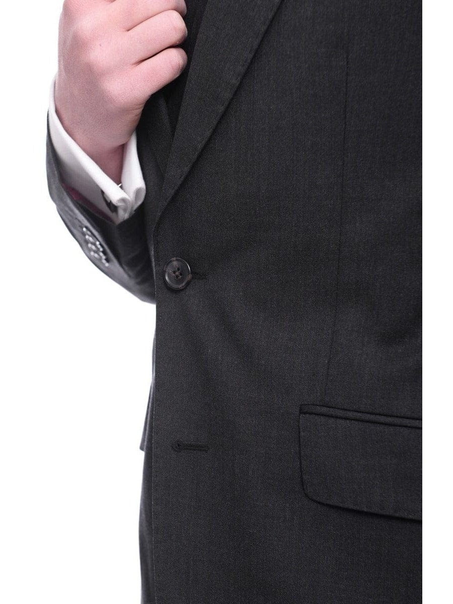 Arthur Black TWO PIECE SUITS Men&#39;s Arthur Black Slim Fit Solid Gray Two Button 3 Piece Wool Peak Lapels Suit