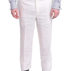 Ascott Browne PANTS 34 / 36 Ascott Browne Regular Fit Solid Ivory Flat Front Linen Dress Pants