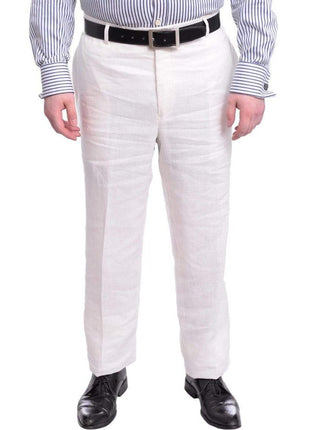 Ascott Browne PANTS 34 / 36 Ascott Browne Regular Fit Solid Ivory Flat Front Linen Dress Pants