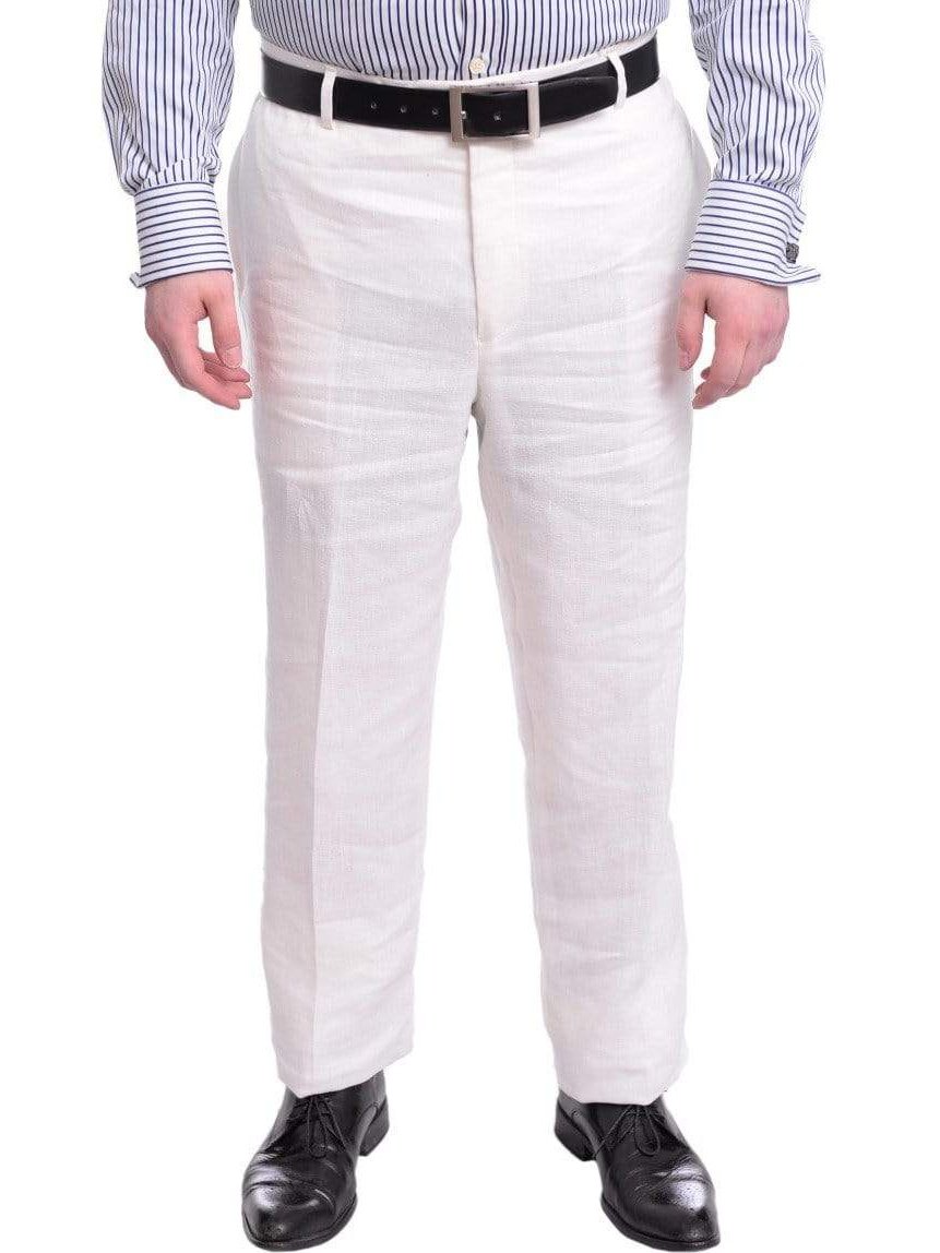 Ascott Browne Regular Fit Solid Ivory Flat Front Linen Dress Pants, 38 / 36 Ascott Browne Regular Fit Solid Ivory Flat Front Linen Dress Pants, 38 / 36