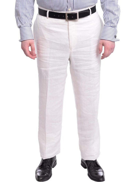 Ascott Browne Regular Fit Solid Ivory Flat Front Linen Dress Pants, 38 / 36