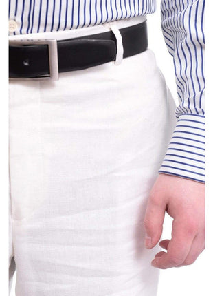 Ascott Browne PANTS Ascott Browne Regular Fit Solid Ivory Flat Front Linen Dress Pants