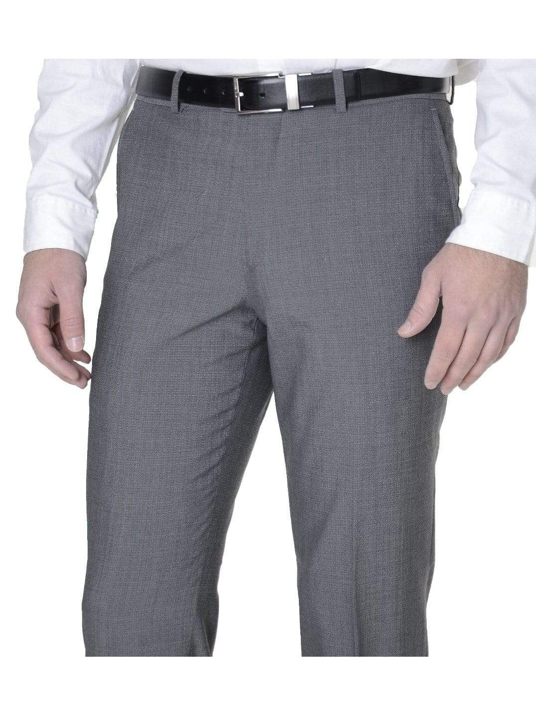 Bar III PANTS 30X30 Bar III Mens Slim Fit Gray Textured Flat Front Wool Blend Dress Pants