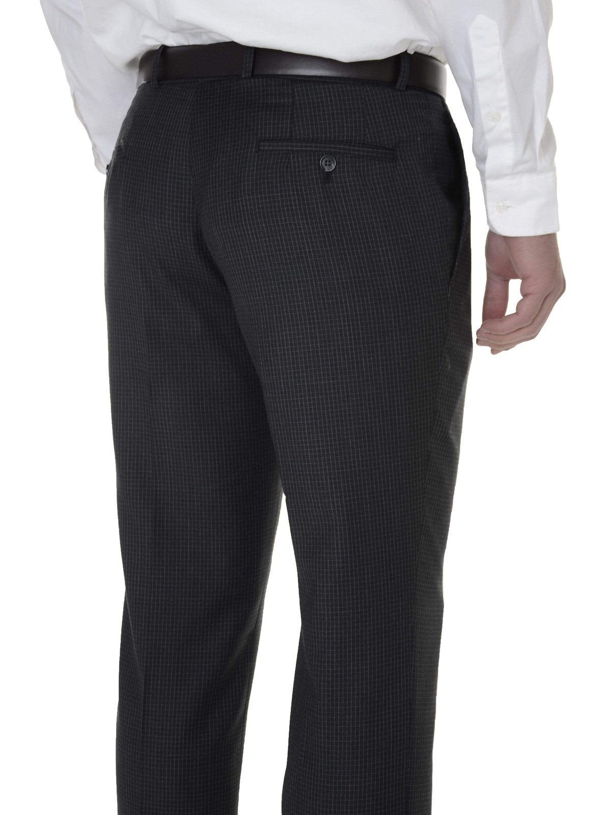 Bar III PANTS Bar III Mens Charcoal Gray Check Slim Fit Flat Front Wool Blend Dress Pants