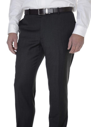 Bar III PANTS Bar III Mens Charcoal Gray Check Slim Fit Flat Front Wool Blend Dress Pants