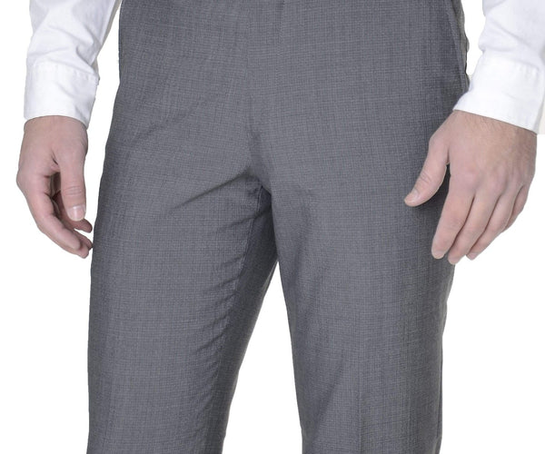 Bar III Mens Slim Fit Gray Textured Flat Front Wool Blend Dress Pants