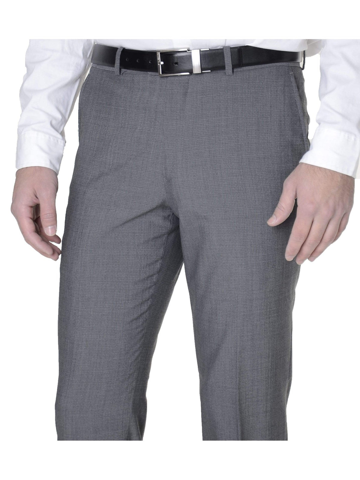 Bar III PANTS Bar III Mens Slim Fit Gray Textured Flat Front Wool Blend Dress Pants