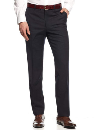 Bar III PANTS Bar III Slim Fit Navy Blue Check Flat Front Wool Blend Dress Pants