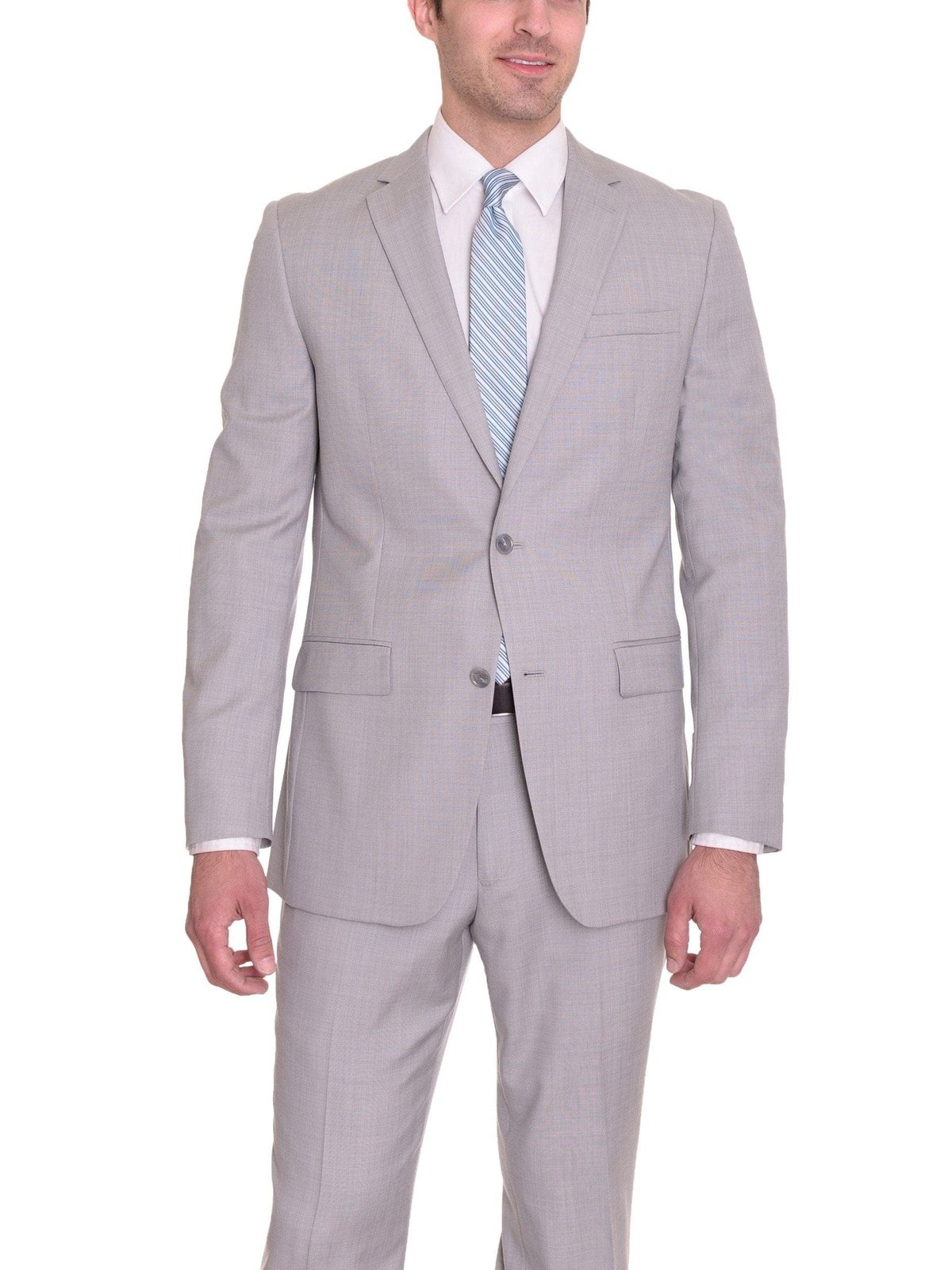Bar III Sale Suits Bar III Slim Fit Light Gray Neat Textured Two Button Wool Suit
