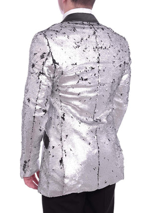 Barabas BLAZERS Barabas Extra Slim Black Silver Sequin Blazer Sportcoat With Satin Peak Lapels