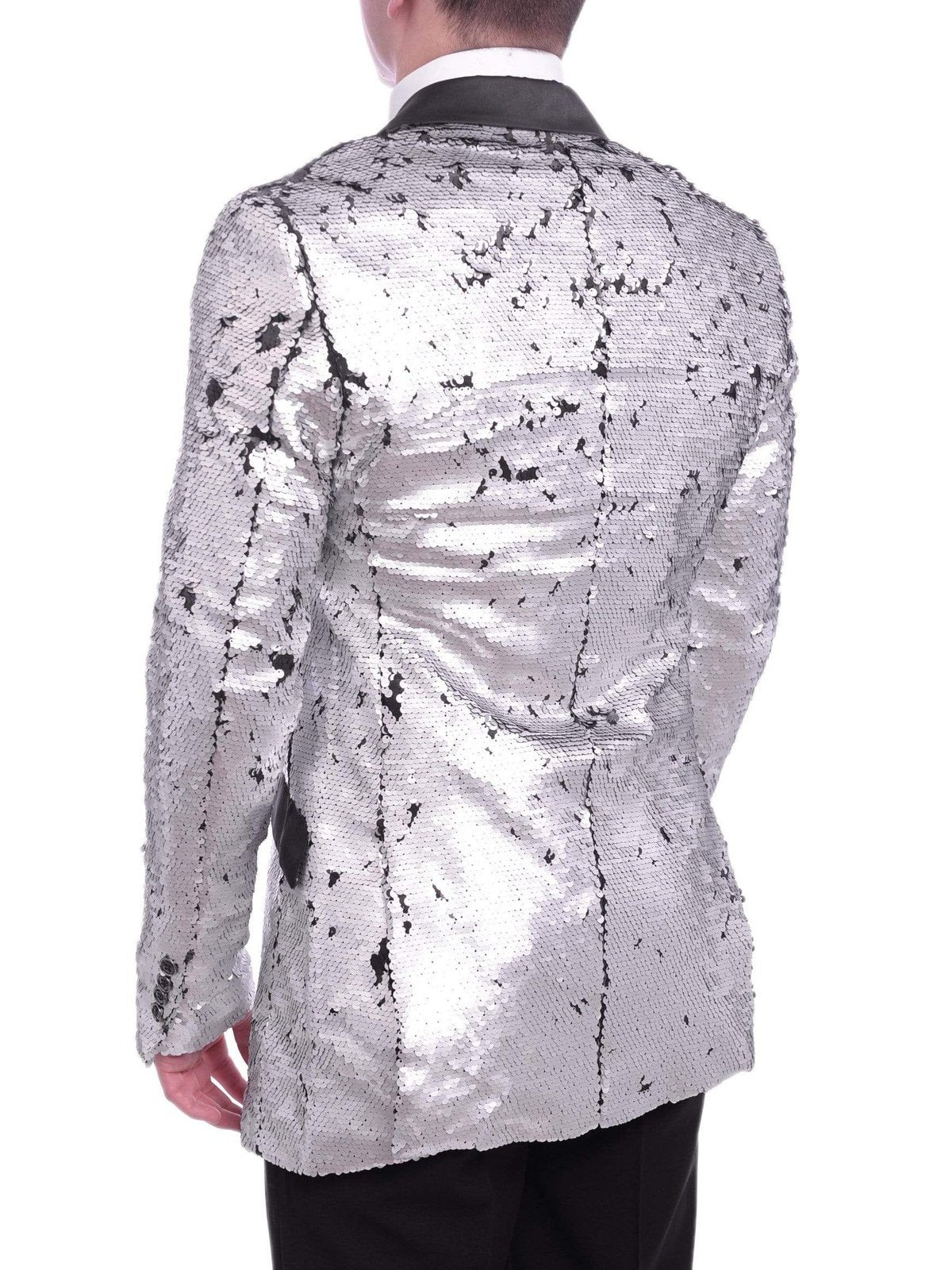 Barabas BLAZERS Barabas Extra Slim Black Silver Sequin Blazer Sportcoat With Satin Peak Lapels