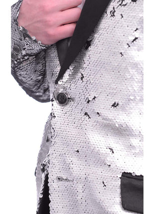 Barabas BLAZERS Barabas Extra Slim Black Silver Sequin Blazer Sportcoat With Satin Peak Lapels