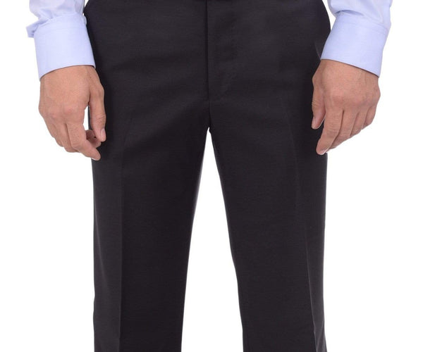 Mens Napoli Extra Slim Fit Solid Black Flat Front Wool Cashmere Dress Pants, 44 Mens Napoli Extra Slim Fit Solid Black Flat Front Wool Cashmere Dress Pants, 44