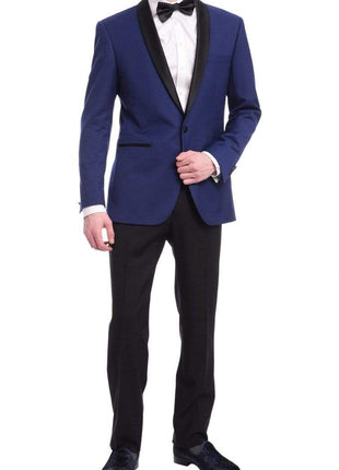 Bello TUXEDOS 36S Men's Slim Fit 1 Button Shawl Lapel Tuxedo Jacket & Pants - Indigo Blue