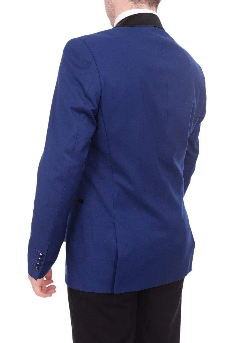 Bello TUXEDOS Men&#39;s Slim Fit 1 Button Shawl Lapel Tuxedo Jacket &amp; Pants - Indigo Blue