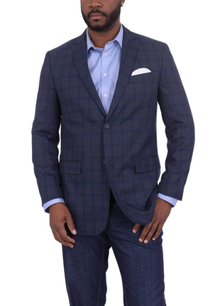 Bertollini BLAZERS 42S Mens Regular Fit Blue & Brown Plaid Two Button Wool Silk Blend Blazer Sportcoat