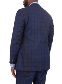 Thumbnail for Bertollini BLAZERS Mens Regular Fit Blue & Brown Plaid Two Button Wool Silk Blend Blazer Sportcoat
