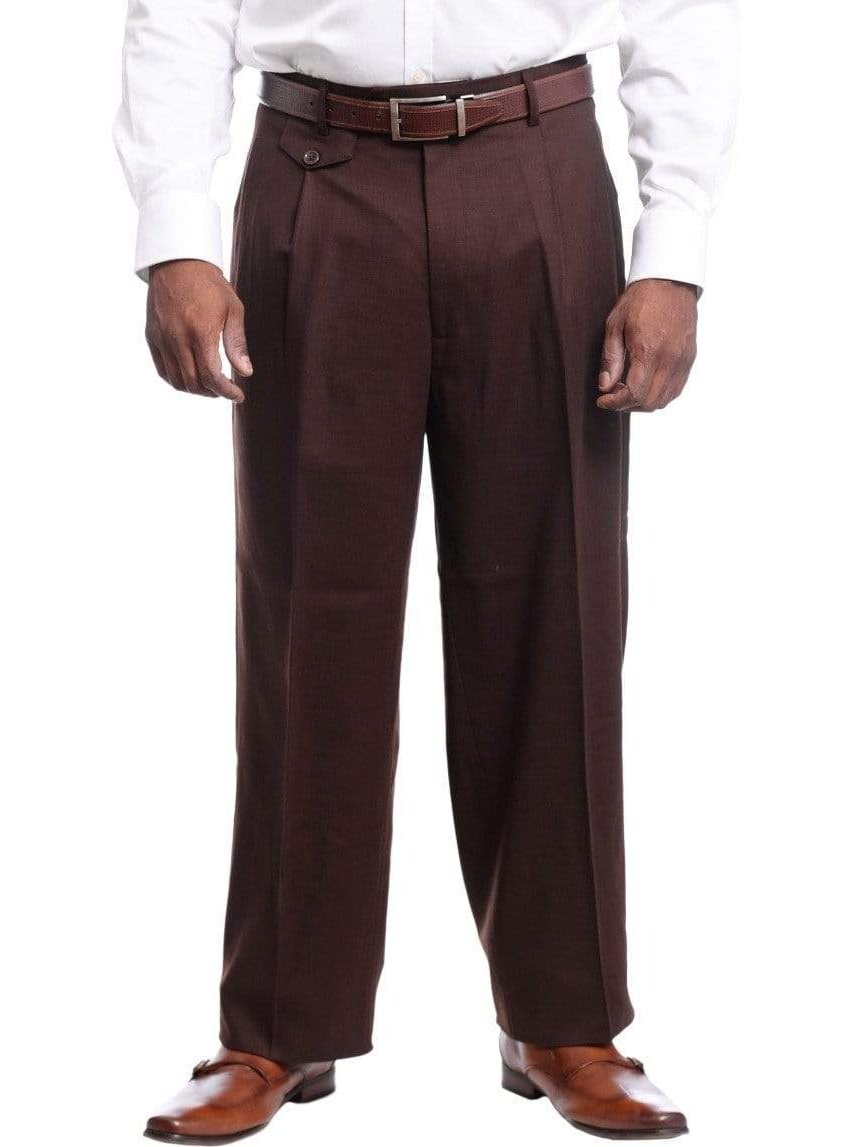 Black Diamond PANTS 36W Mens Black Diamond Classic Fit Solid Brown Pleated Wool Dress Pants