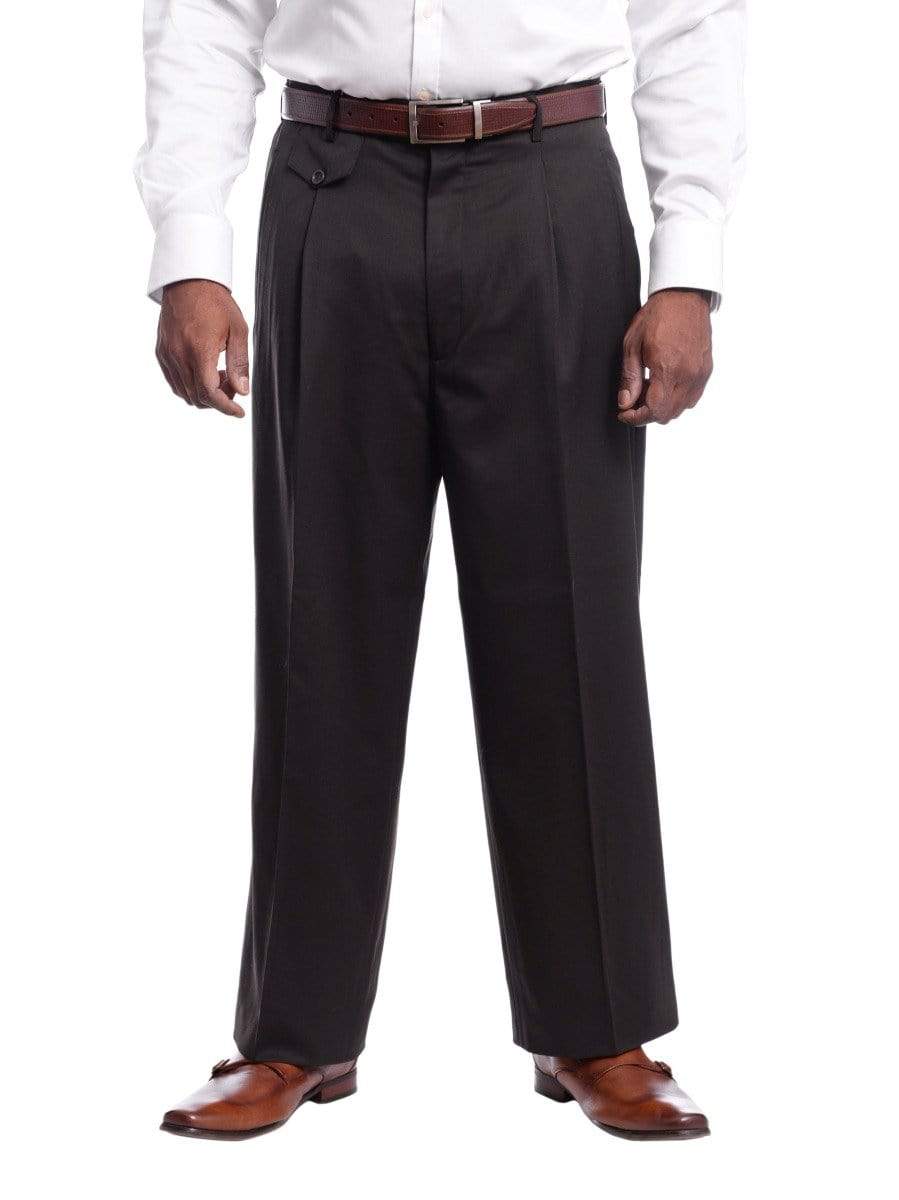 Black Diamond PANTS 36W Mens Black Diamond Classic Fit Solid Dark Brown Pleated Wool Dress Pants