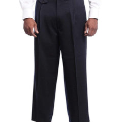 Black Diamond PANTS 36W Mens Black Diamond Classic Fit Solid Navy Blue Pleated Wool Dress Pants