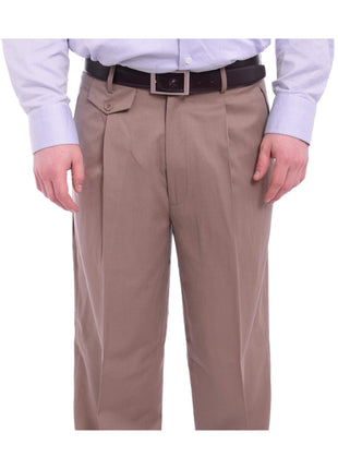 Black Diamond PANTS Apollo King Classic Fit Solid Beige Tan Pleated Wool Wide Leg Dress Pants