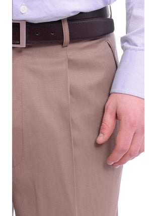 Black Diamond PANTS Apollo King Classic Fit Solid Beige Tan Pleated Wool Wide Leg Dress Pants
