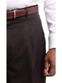Thumbnail for Black Diamond PANTS Mens Black Diamond Classic Fit Solid Dark Brown Pleated Wool Dress Pants