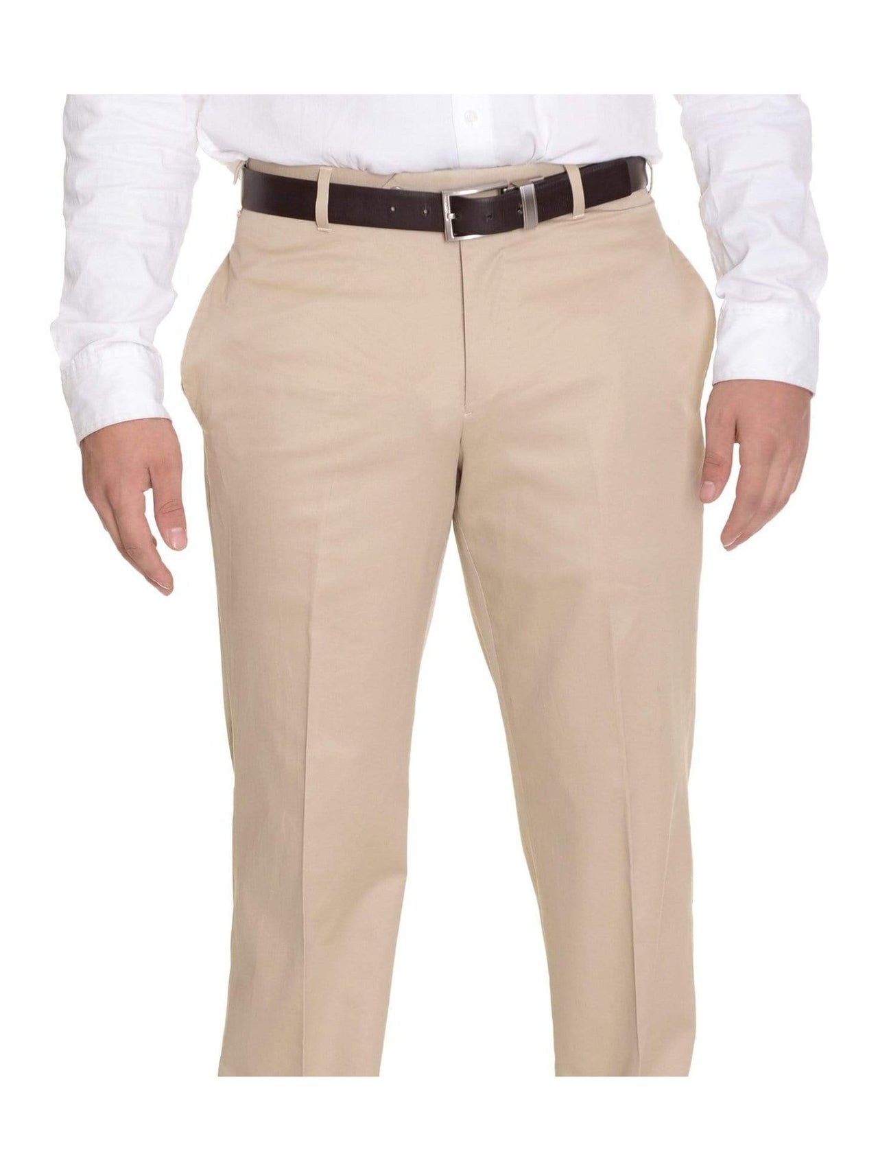 Bloomingdale's PANTS 34W Bloomingdale's Classic Fit Solid Tan Flat Front Cotton Dress Pants