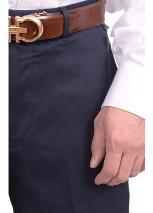 Bloomingdale's Sale Pants Bloomindales Classic Fit Solid Navy Blue Flat Front Cotton Dress Pants