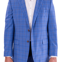 Blujacket 38S Blujacket Mens Light Blue Plaid Regular Fit 100% Wool Blazer Sportcoat