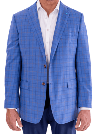 Blujacket 38S Blujacket Mens Light Blue Plaid Regular Fit 100% Wool Blazer Sportcoat