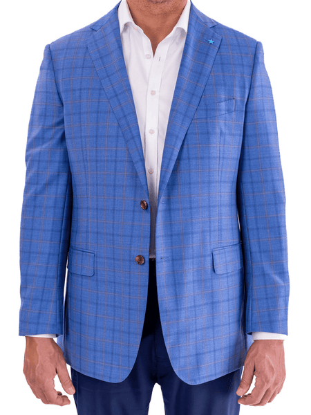 Blujacket Mens Light Blue Plaid Regular Fit 100 Wool Blazer