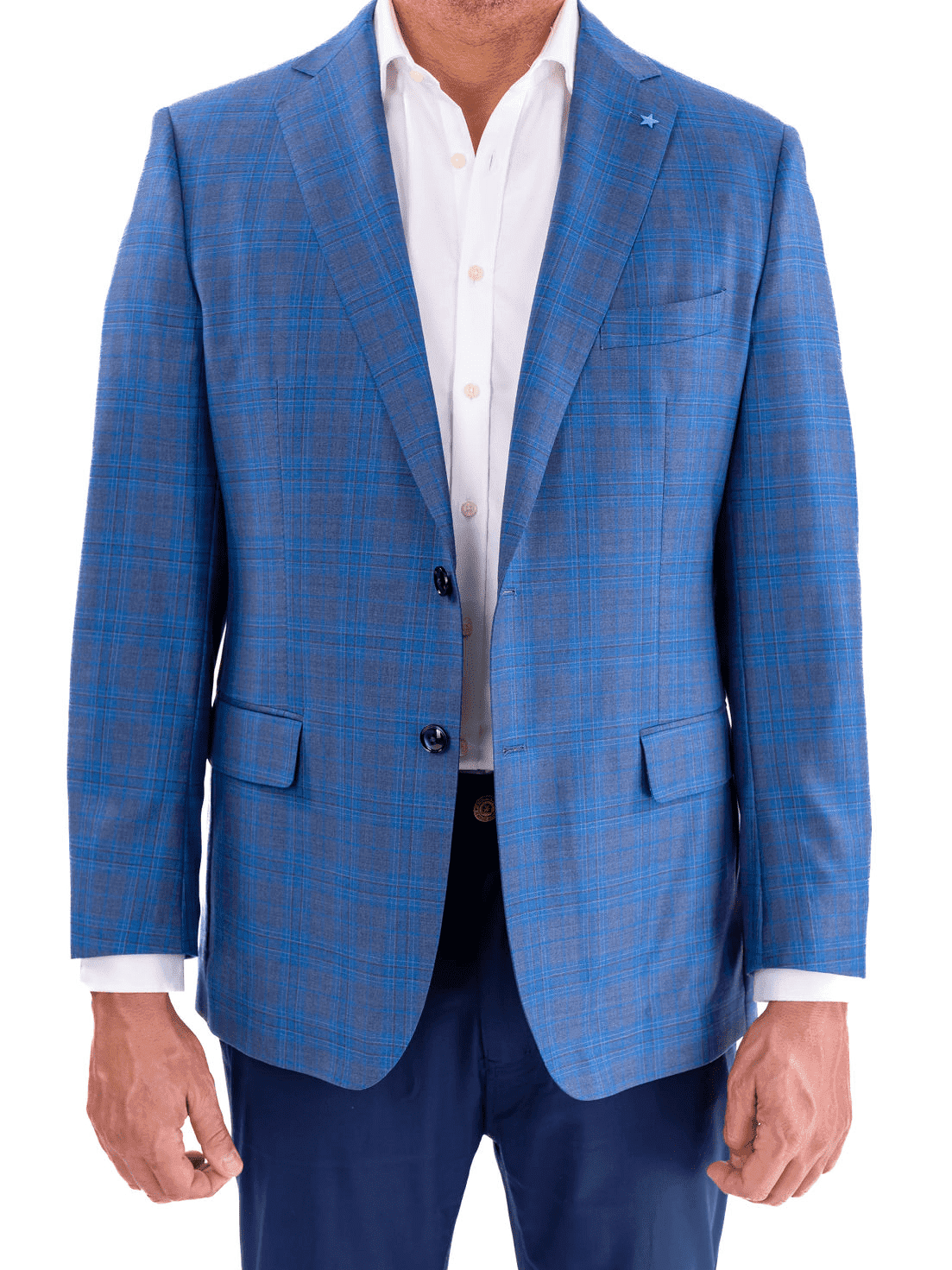 Blujacket Mens Blue Plaid Regular Fit Reda Wool Blazer Sportcoat, 40 / Regular