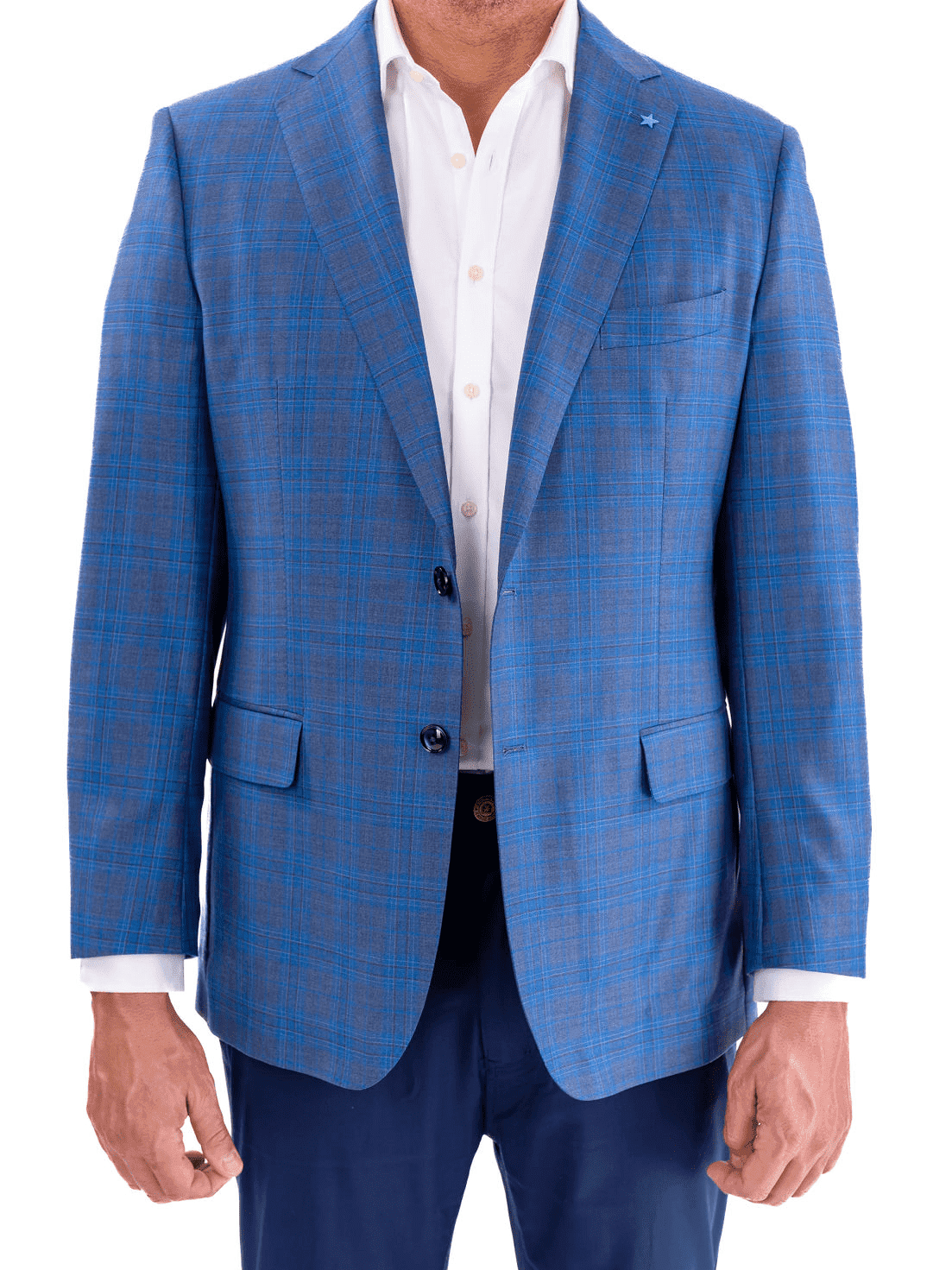 Blujacket 42R Blujacket Mens Blue Plaid Regular Fit Reda Wool Blazer Sportcoat