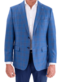 Thumbnail for Blujacket 42R Blujacket Mens Blue Plaid Regular Fit Reda Wool Blazer Sportcoat