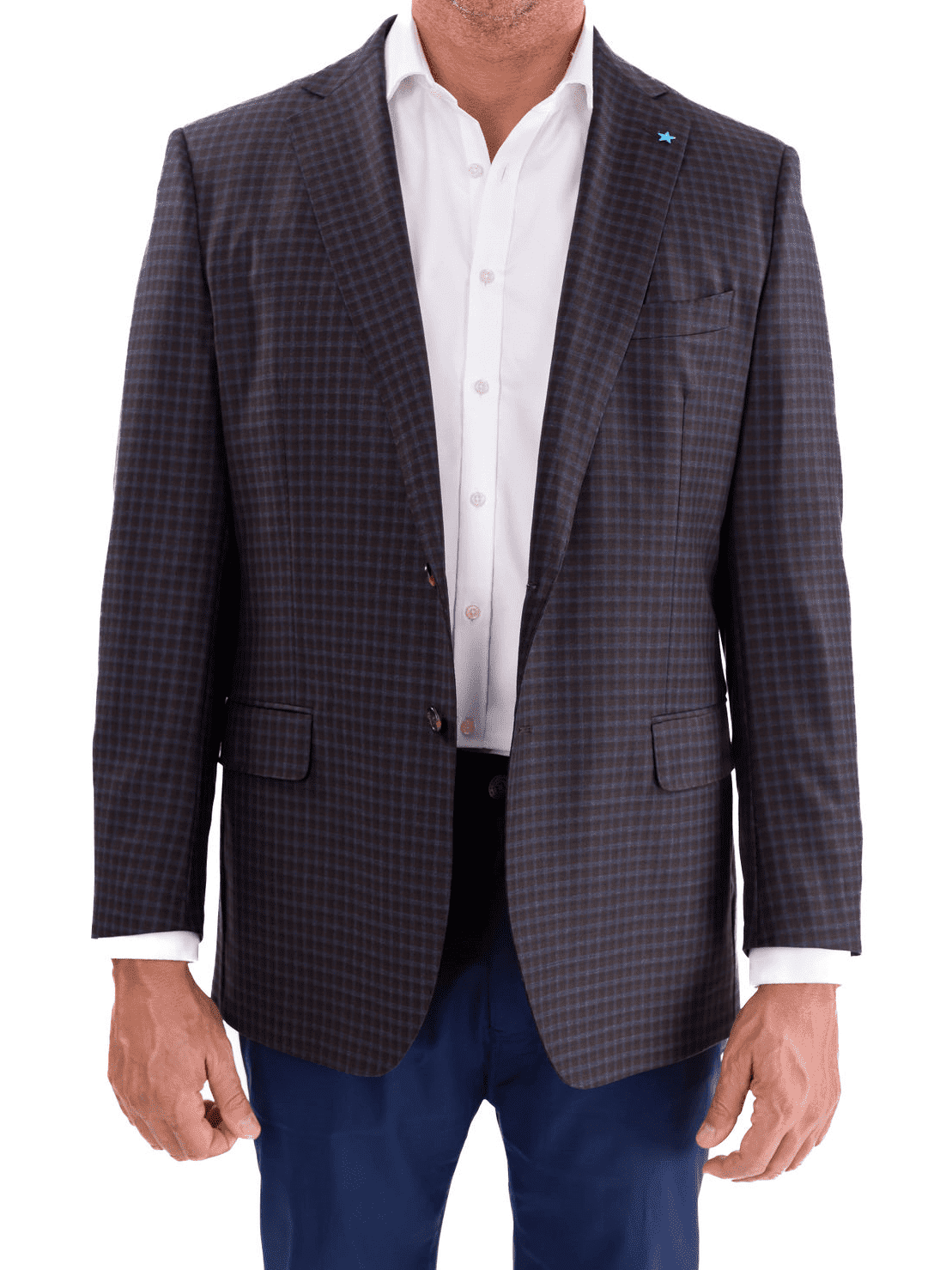 Blujacket BLAZERS 40R Blujacket Mens Brown & Blue Plaid Reda Wool Regular Fit Blazer Sportcoat