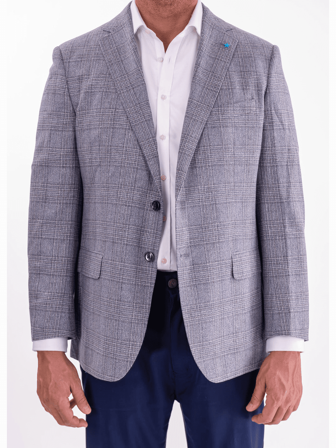 Blujacket Gray & Blue Plaid Classic Fit Lanificio Di Pray Silk Blujacket Gray & Blue Plaid Classic Fit Lanificio Di Pray Silk