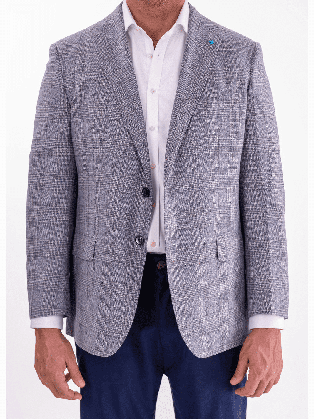 Blujacket BLAZERS 40R Blujacket Mens Gray & Blue Plaid Classic Fit Lanificio Di Pray Wool Blazer Sportcoat