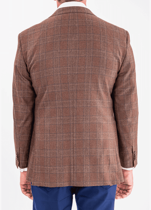 Blujacket BLAZERS Blujacket Men's Brown Plaid Loro Piana Wool Regular Fit Blazer Sportcoat