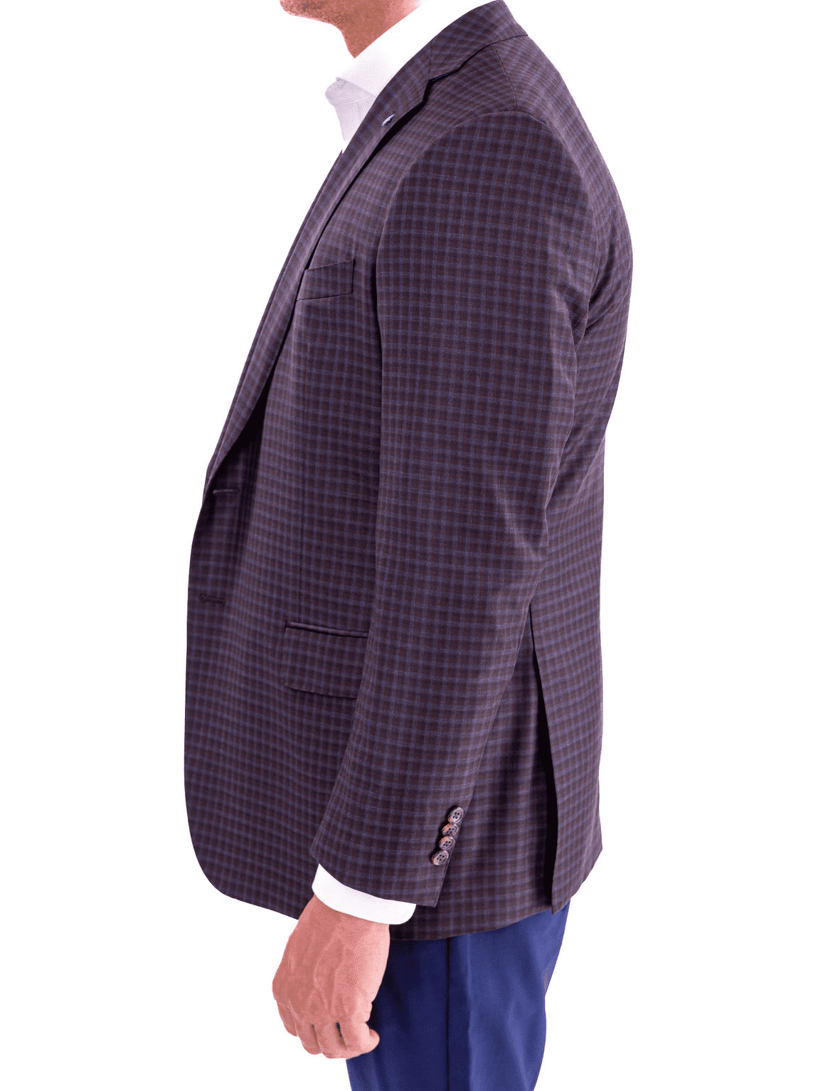 Blujacket BLAZERS Blujacket Mens Brown & Blue Plaid Reda Wool Regular Fit Blazer Sportcoat