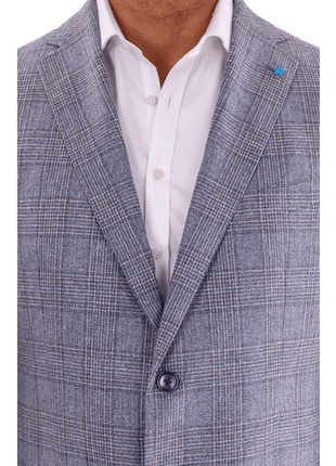 Blujacket BLAZERS Blujacket Mens Gray & Blue Plaid Classic Fit Lanificio Di Pray Wool Blazer Sportcoat