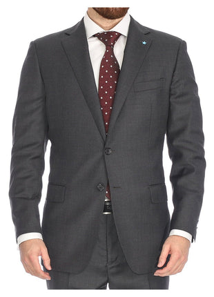 Blujacket BLAZERS Blujacket Mens Solid Charcoal Gray 100% Wool Trim Fit Blazer Sportcoat